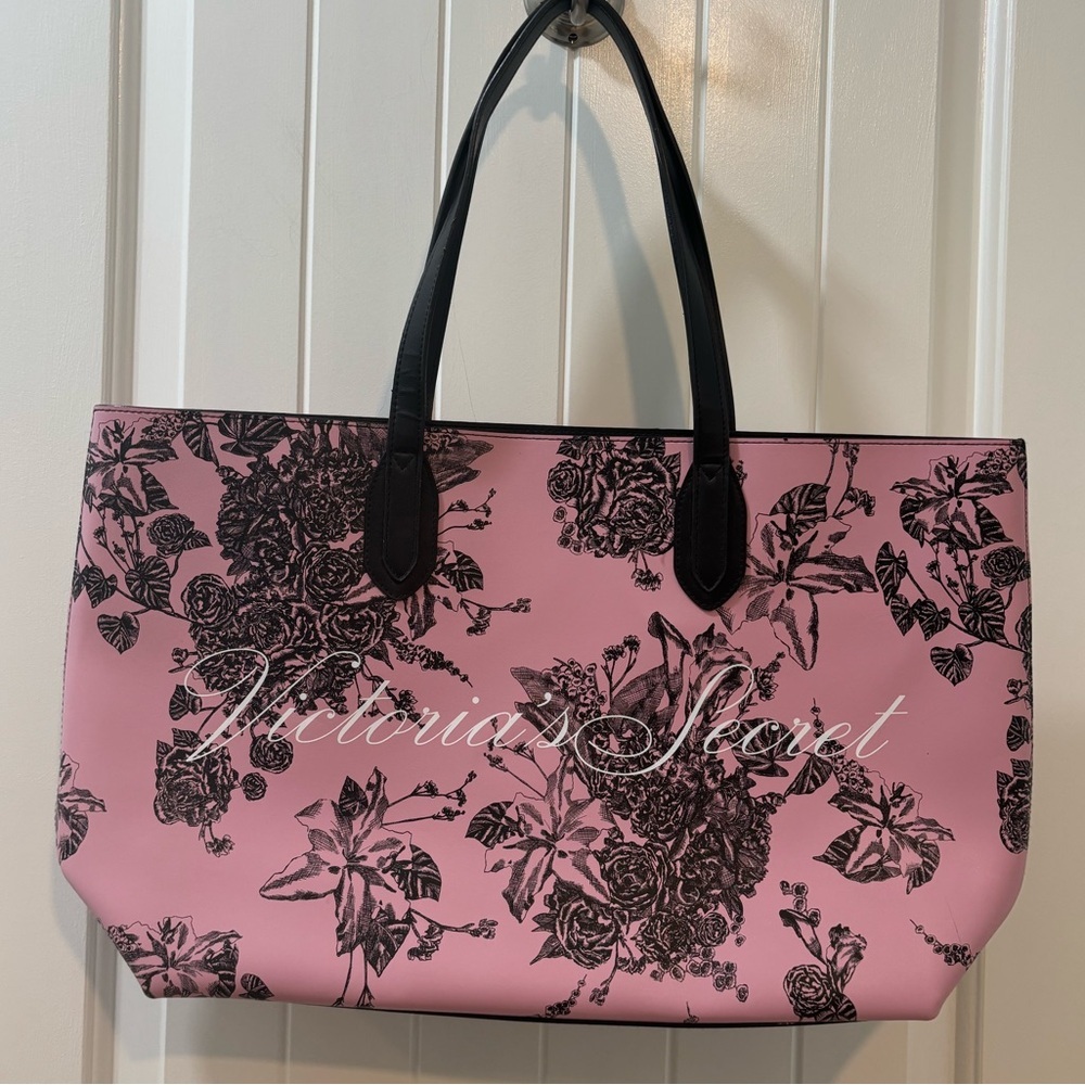Victorias Secret Floral Tote Bag Large Faux Leather